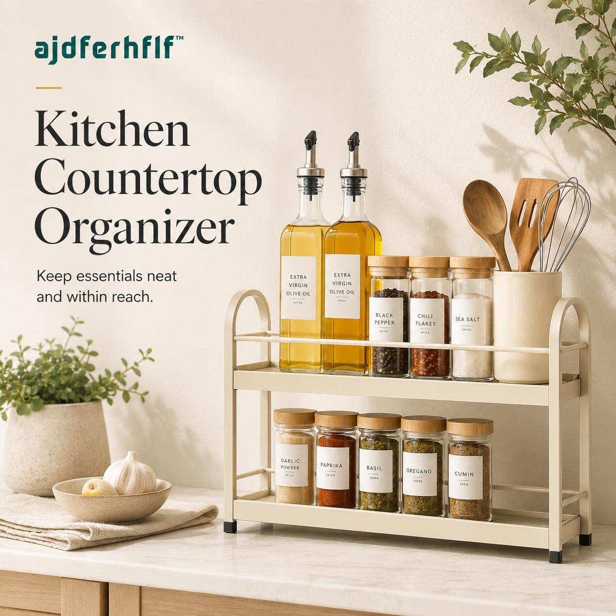 ajdferhflf™ Minimal Kitchen Countertop Organizer for Spices, Oils & Small Tools