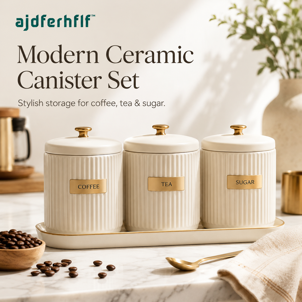 ajdferhflf™ Modern Ceramic Kitchen Canister Set for Coffee, Tea & Sugar