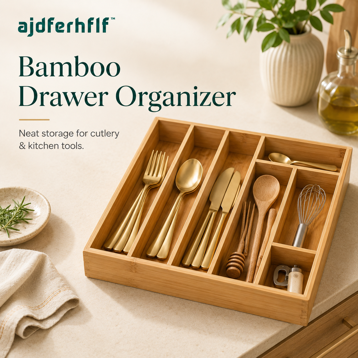 ajdferhflf™ Bamboo Drawer Organizer for Cutlery, Utensils & Kitchen Tools