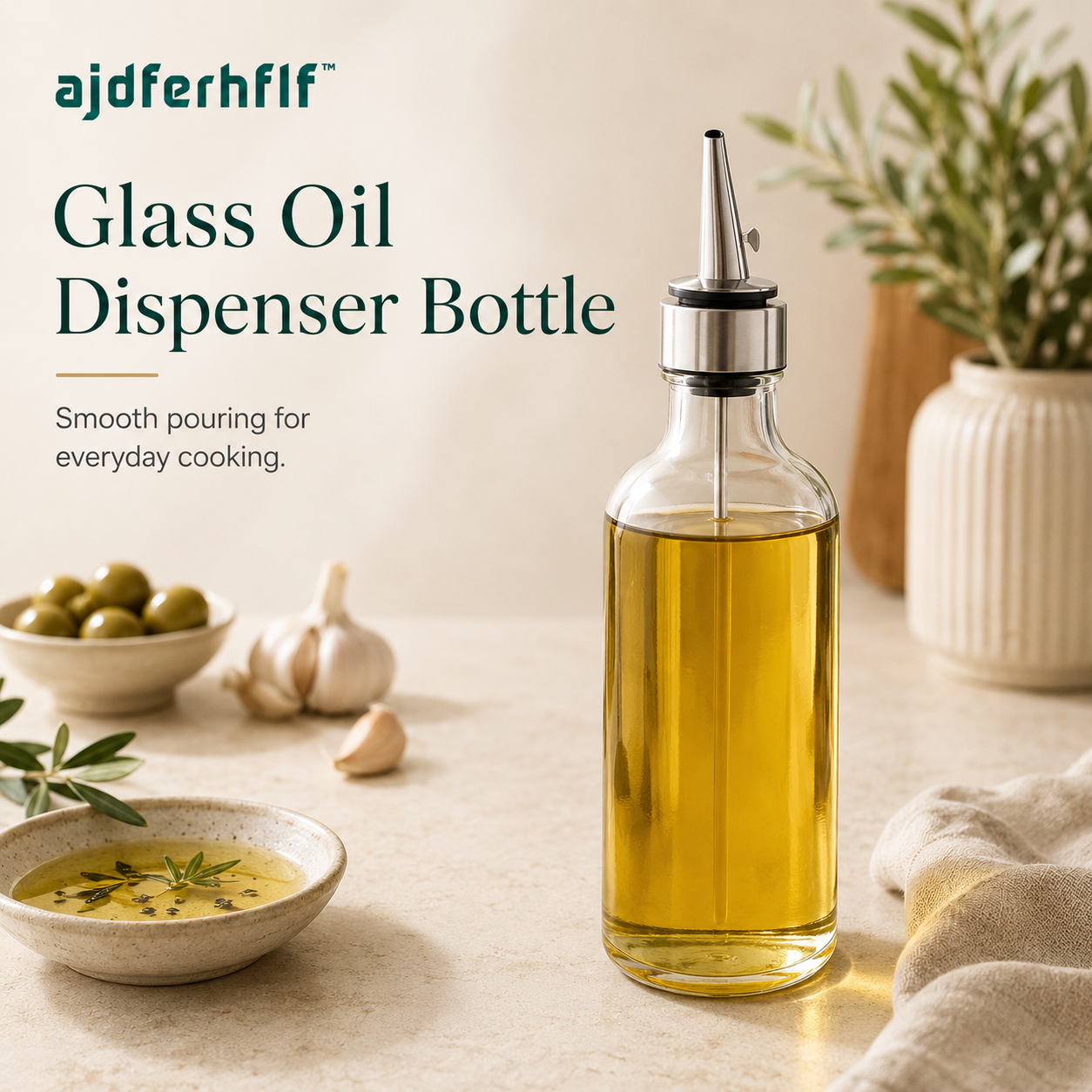 ajdferhflf™ Glass Oil Dispenser Bottle with Stainless Pour Spout