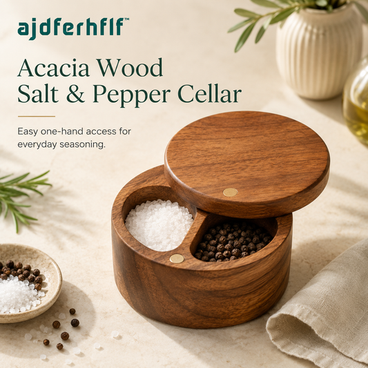ajdferhflf™ Acacia Wood Salt & Pepper Cellar with Swivel Magnetic Lid