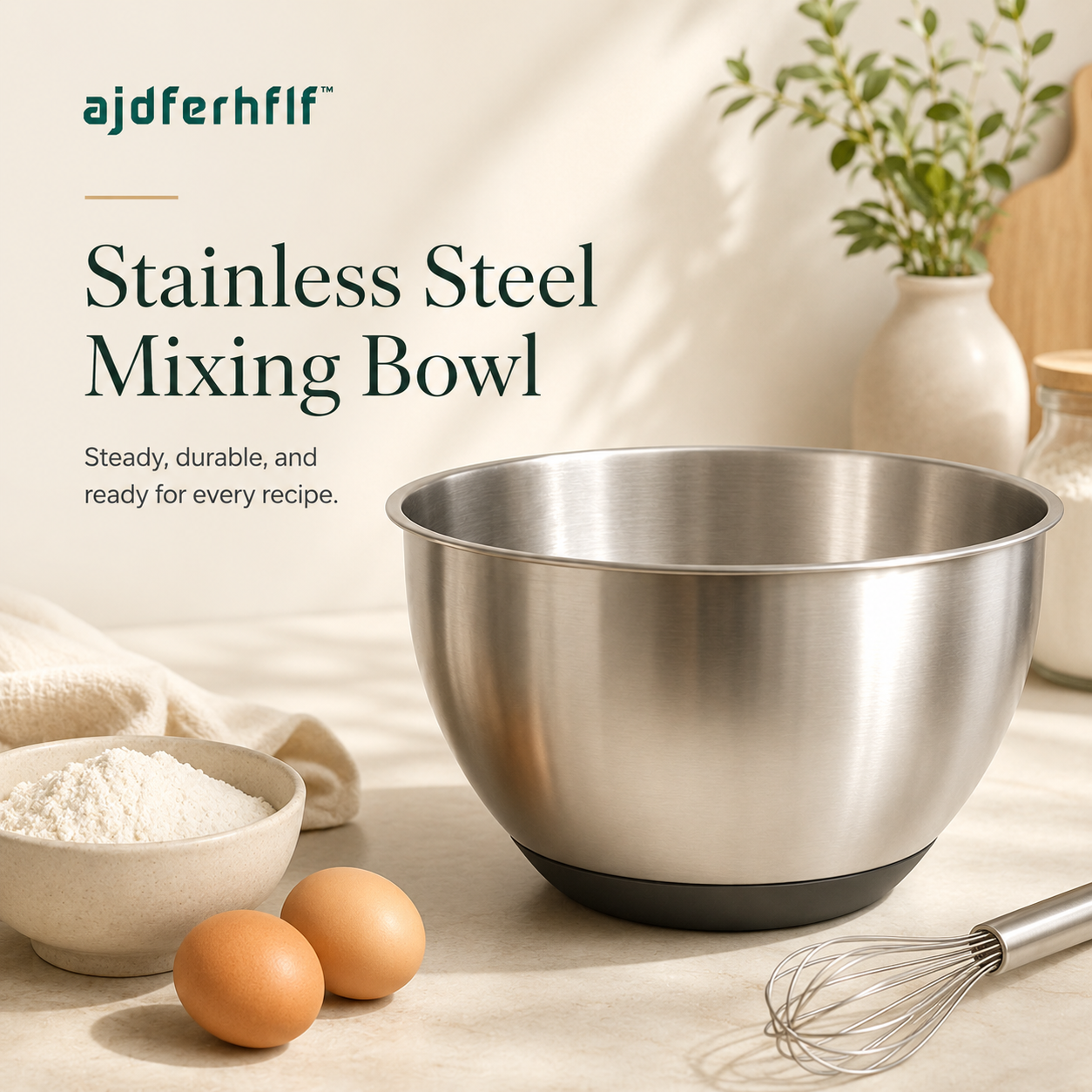 ajdferhflf™ Stainless Steel Mixing Bowl with Non-Slip Silicone Base