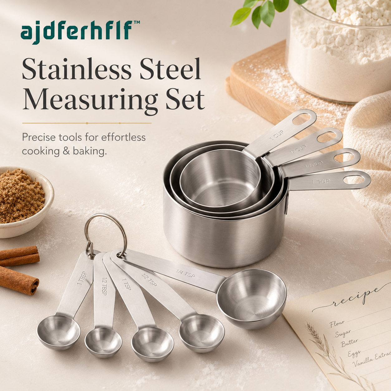 ajdferhflf™ Stainless Steel Measuring Cups & Spoons Set with Ring Holder